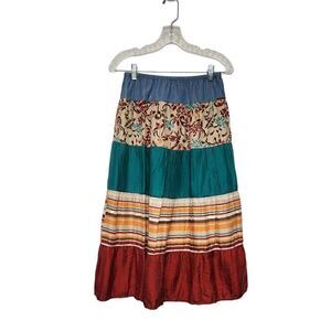 KATE HILL CASUAL A-LINE MULTICOLOR FLORAL BOHEMIAN LONG SKIRT SIZE M